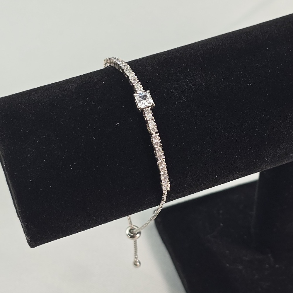 YGI 925 Sterling Silver CZ Adjustable Bolo Tennis Bracelet Princess Cut
